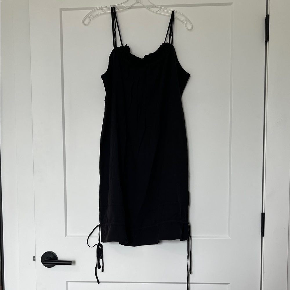 Splendid Black Linen Blend Drawstring Slip Dress Sz M NWT